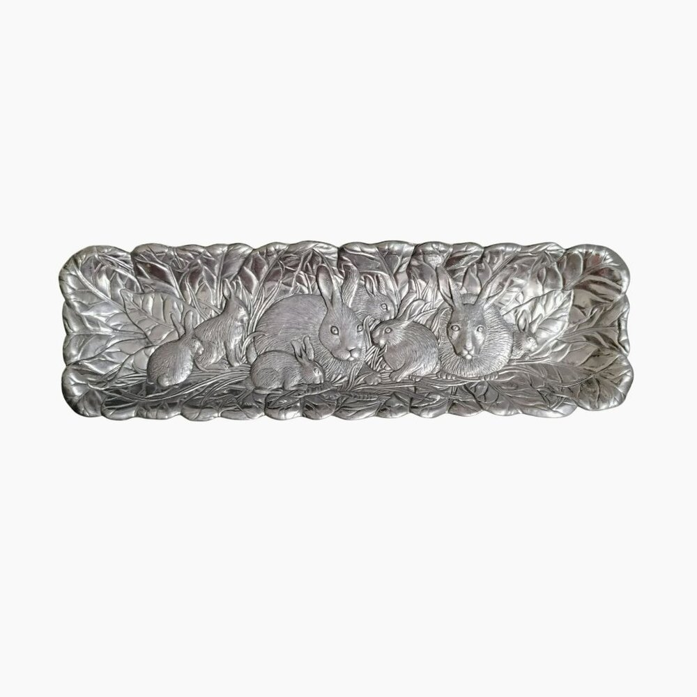 Arthur Court Bunny Rabbit Long Platter Tray Embossed Pictoral Easter Aluminum